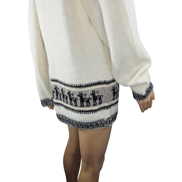 Cream PERU ALPACA Handknit Pullover Tunic Sweater Alpaca Wool Design Size Medium - Picture 7 of 9